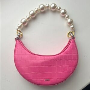 JW PEI Pink Croc Shoulder Bag with Pearl Accent